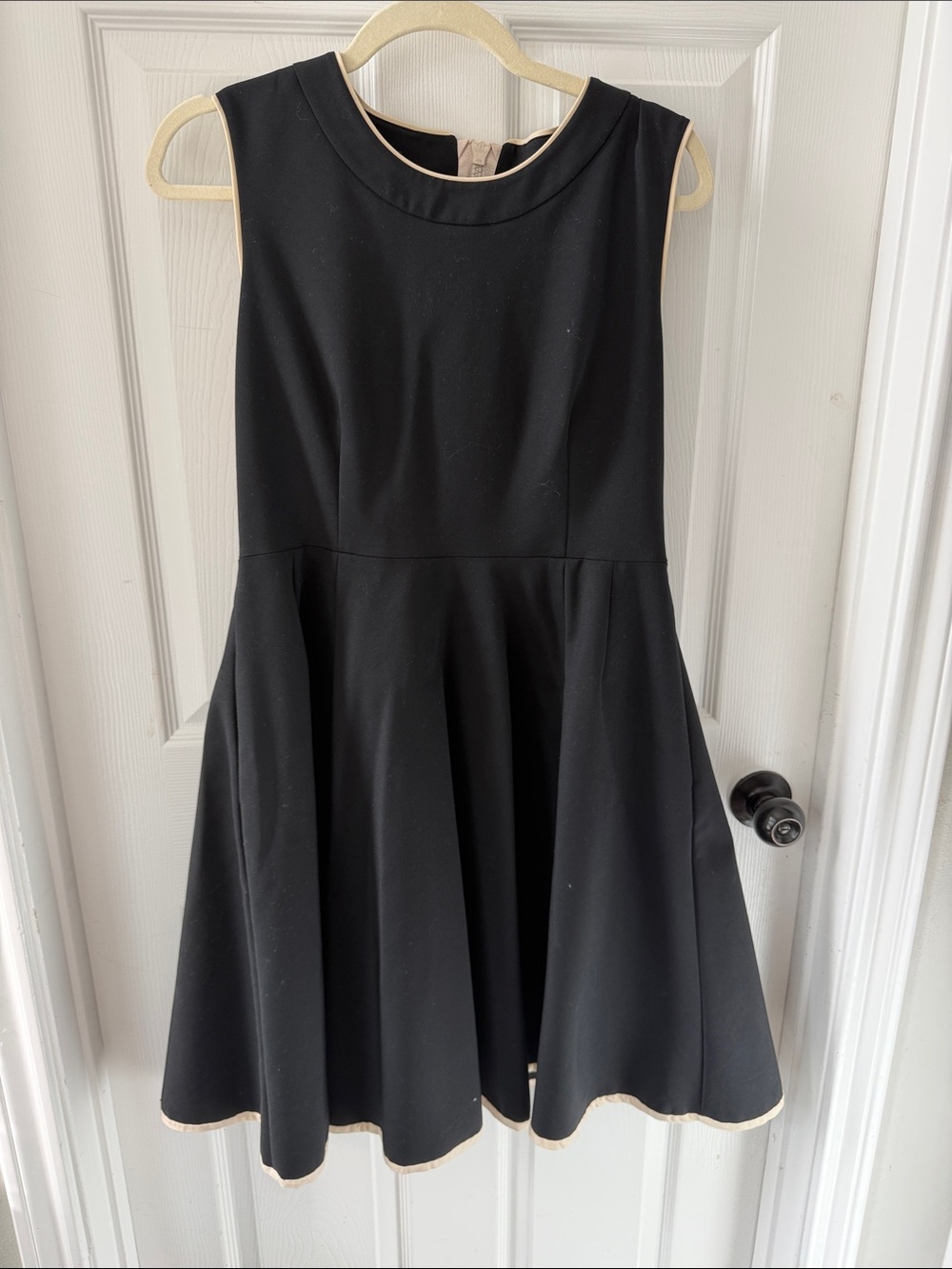 kate spade Black Sleeveless Fit-and-Flare Dress with Cream Hem Detail